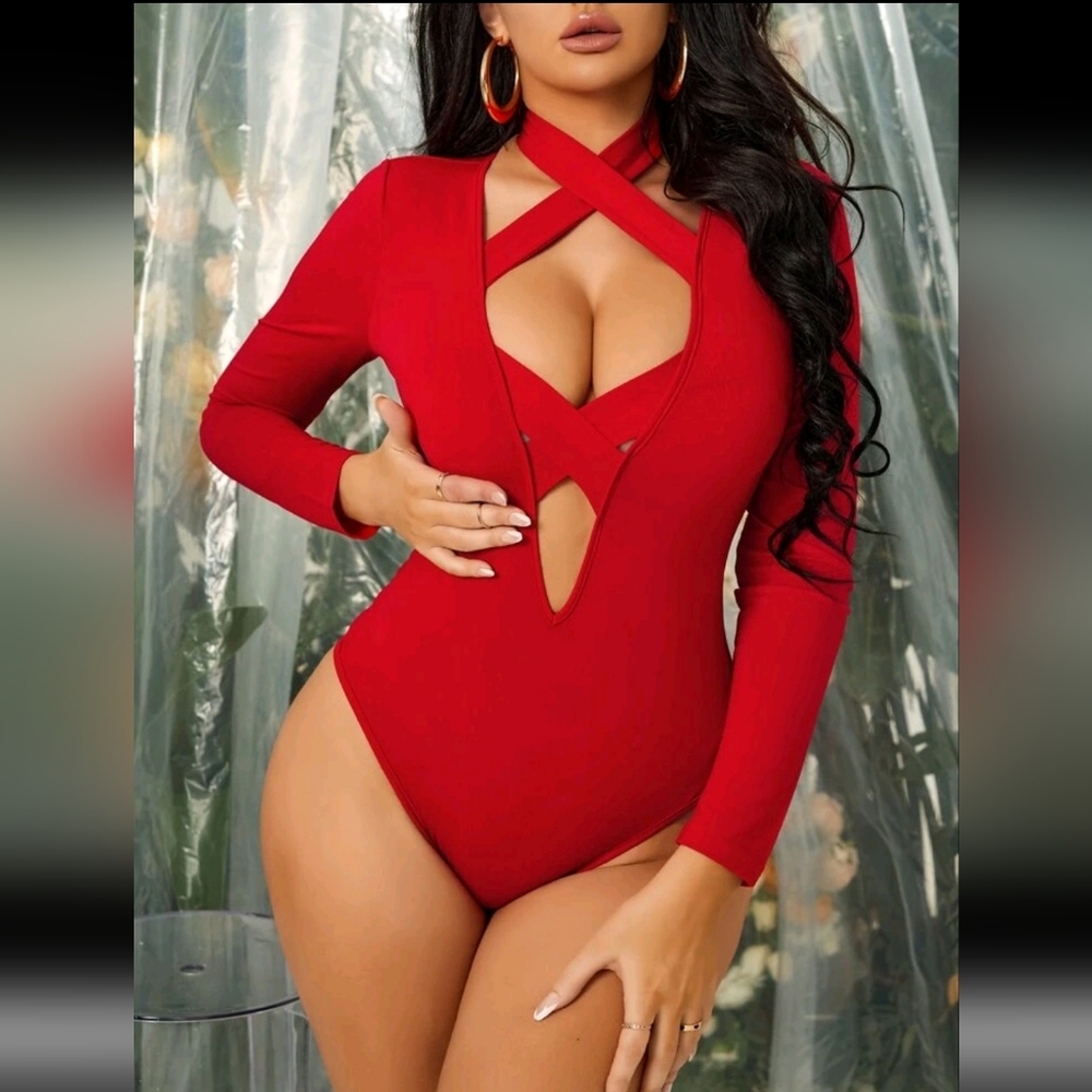 Red criss cross bodysuit